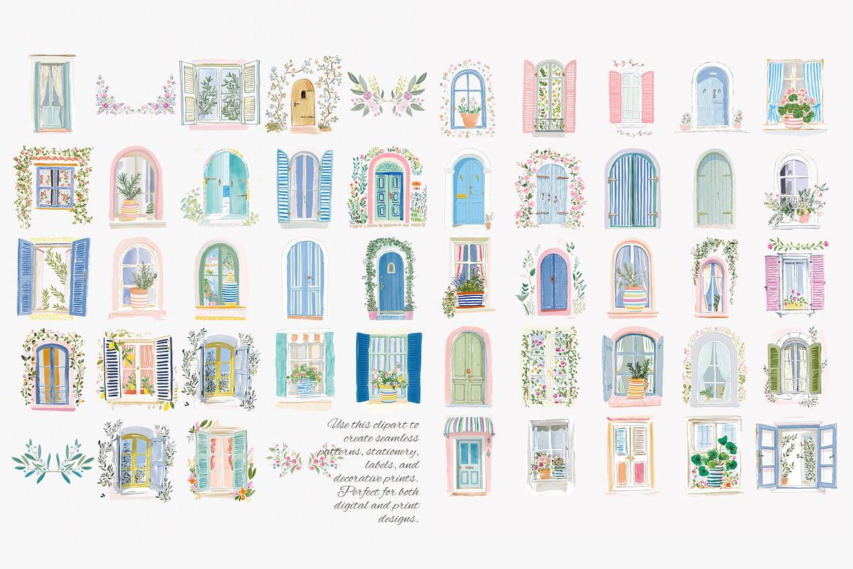 Mediterranean window and door clipar, a Decorative Illustration by Patishop Art (Photo 9 of 10)