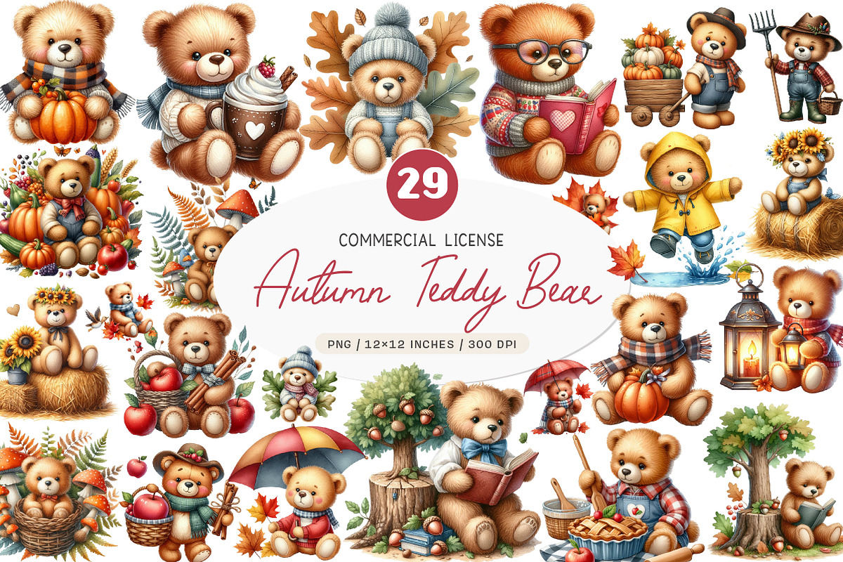 Autumn Teddy Bear Sublimation Png, an Illustration by SinaCreation (Photo 1 of 5)