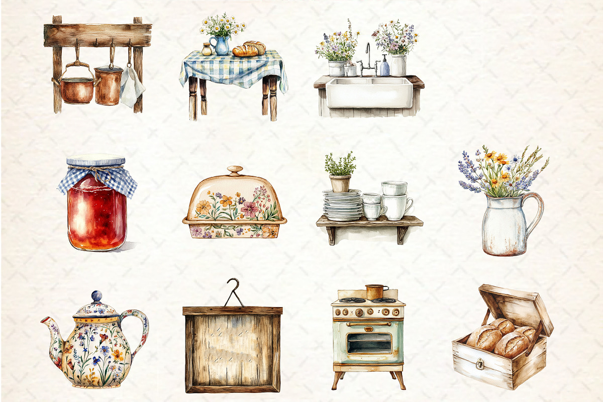 Rustic Farmhouse Kitchen Clipart, an Illustration by Libby Wishes (Photo 3 of 6)