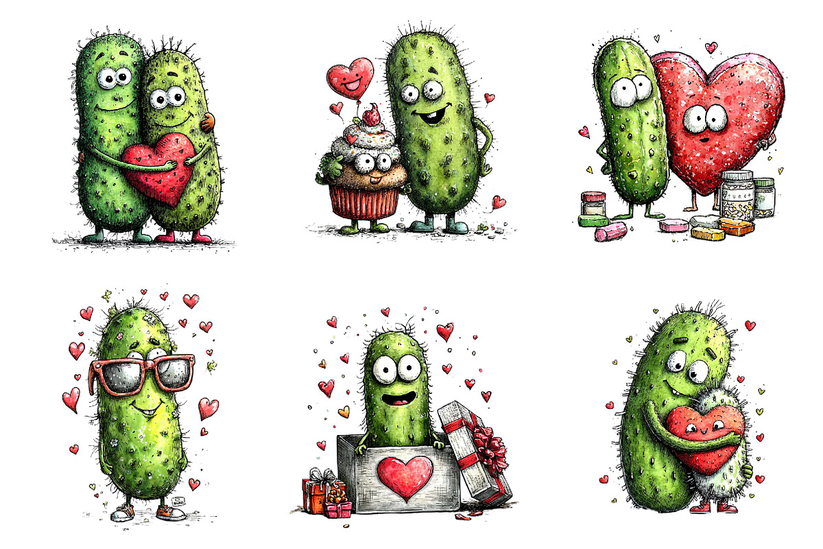 Whimsical Pickle Valentine's Clipart, an Illustration by Dream Creation (Photo 4 of 7)