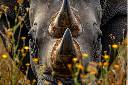 Rugged African rhino head. Generate, an Animal Photo by Ylivdesign