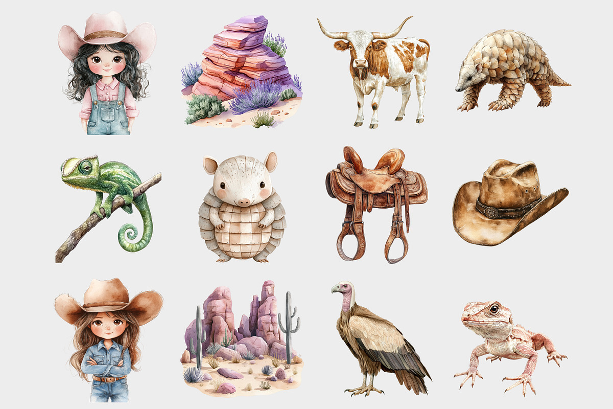 Watercolor Cowboy Wild West Clipart, a Seasonal Illustration by Design Market (Photo 3 of 5)