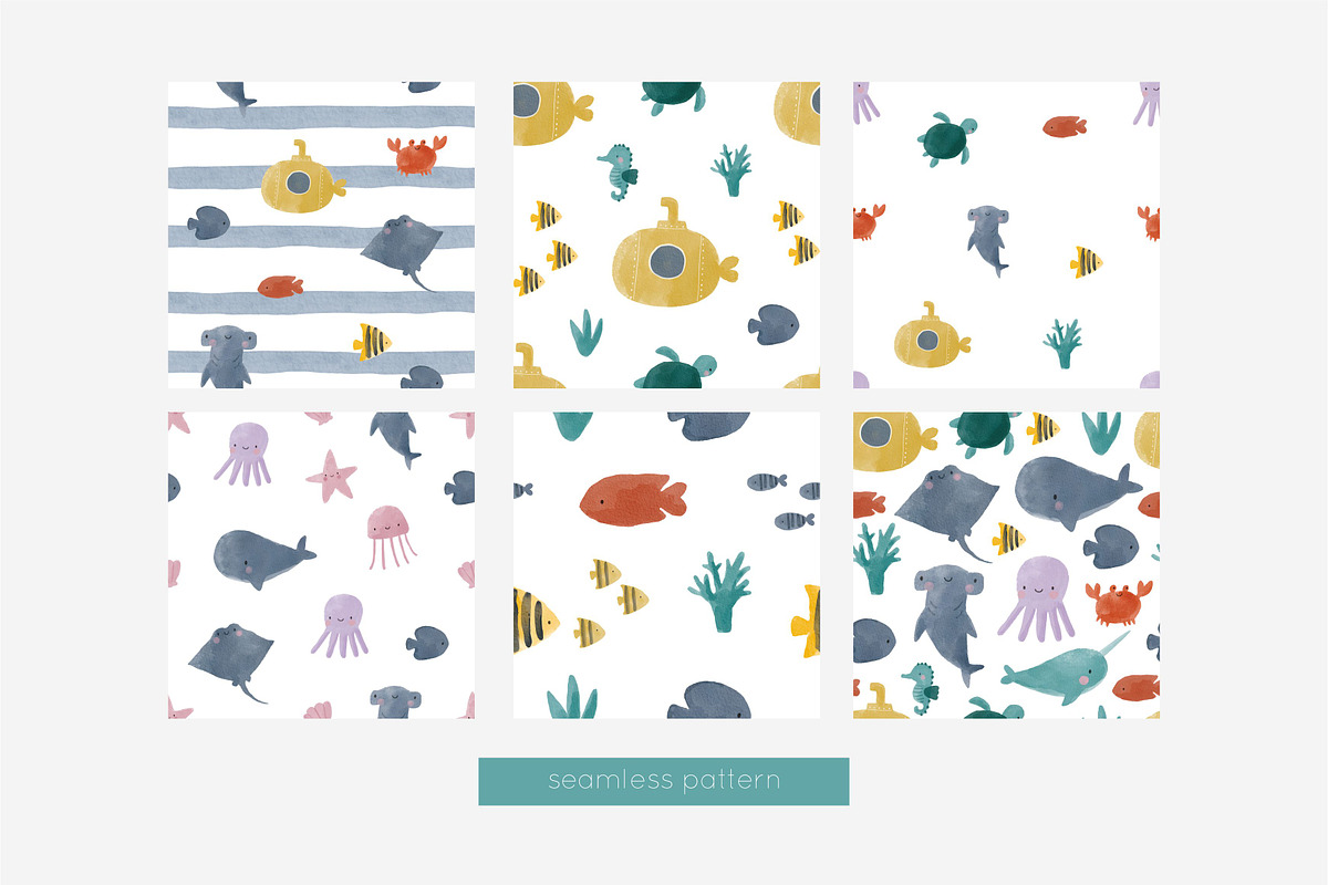 Big sea adventure - watercolor set, an Animal Illustration by Cute And Wild (Photo 7 of 7)