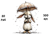 Whimsical Rainy Bunny Clipart, an Animal Illustration by GiraffeCreative (Thumbnail 6 of 19)