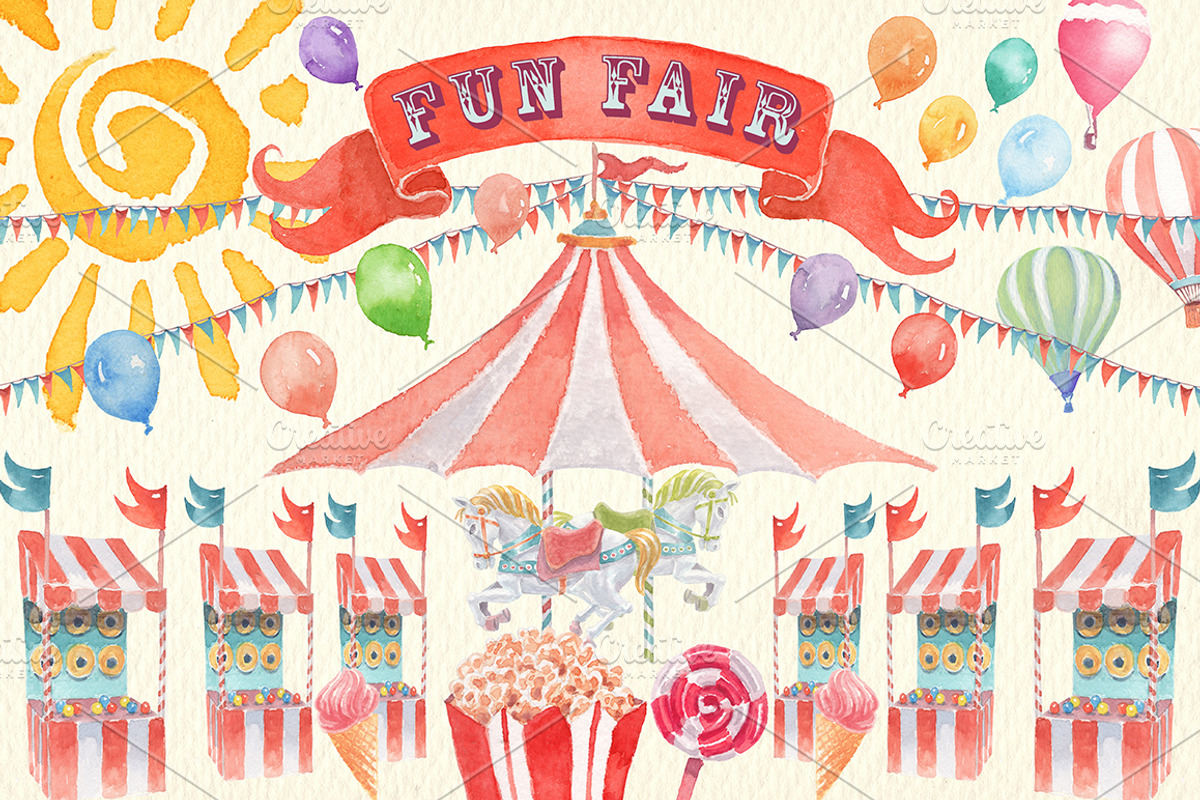 Fun Fair watercolor clipart png, an Illustration by Art & Things