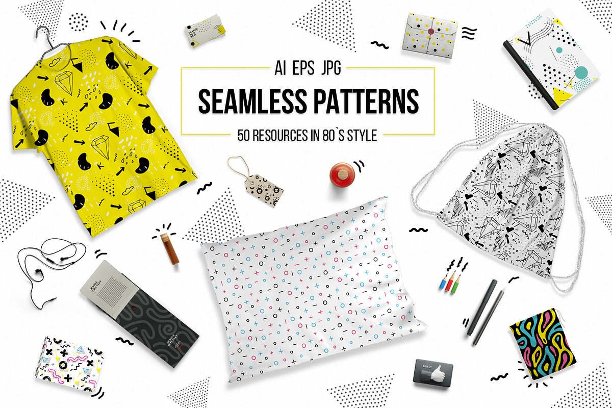 50 seamless patterns in 80's style, a Pattern Graphic by softulka (Photo 1 of 3)