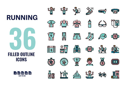 36 Running Filled Outline Icons