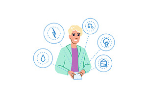 Man managing smart home appliances, a Technology Illustration by pikepicture