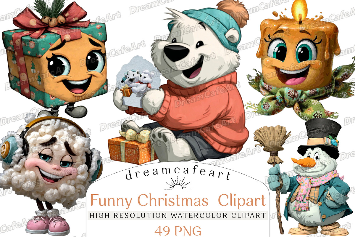 Funny Christmas  Clipart, an Illustration by DreamCafeArt (Photo 1 of 8)