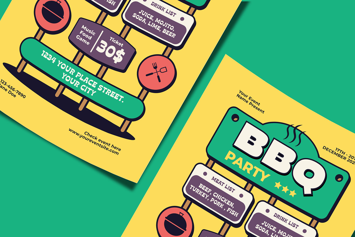 Retro BBQ Party Flyer Template, a Flyer Template by Tiptop Graphic