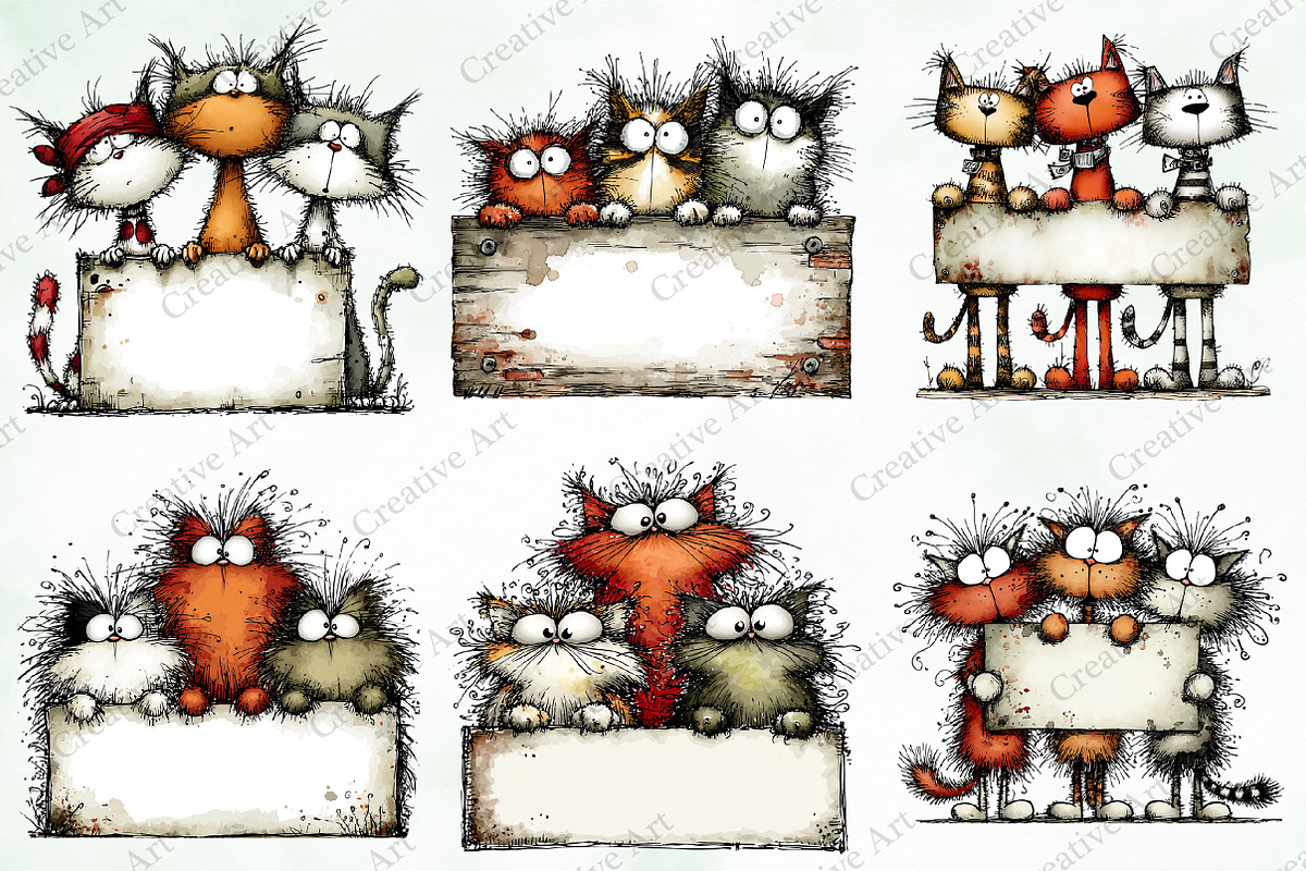 Whimsical Christmas Cats Clipart, an Illustration by Creative Art (Photo 5 of 11)