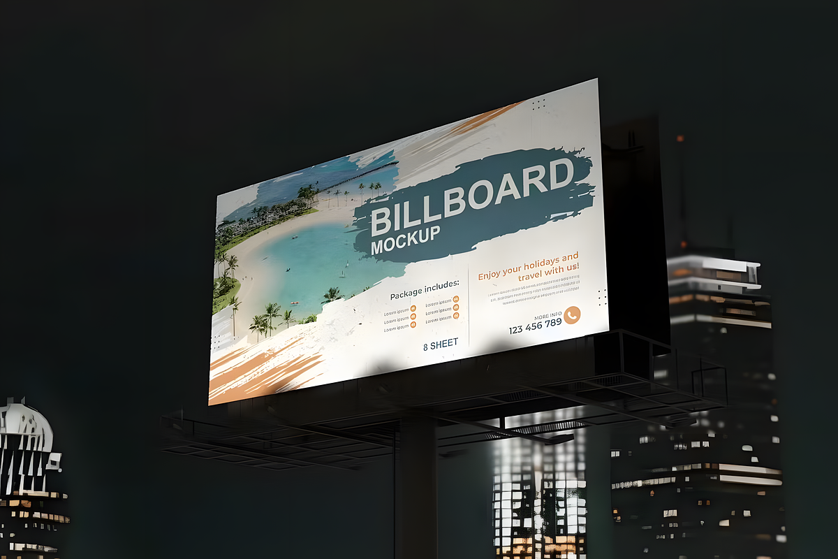 Billboard Mockup At Night Template, an Advertising Mockup by PaperMoon (Photo 2 of 2)
