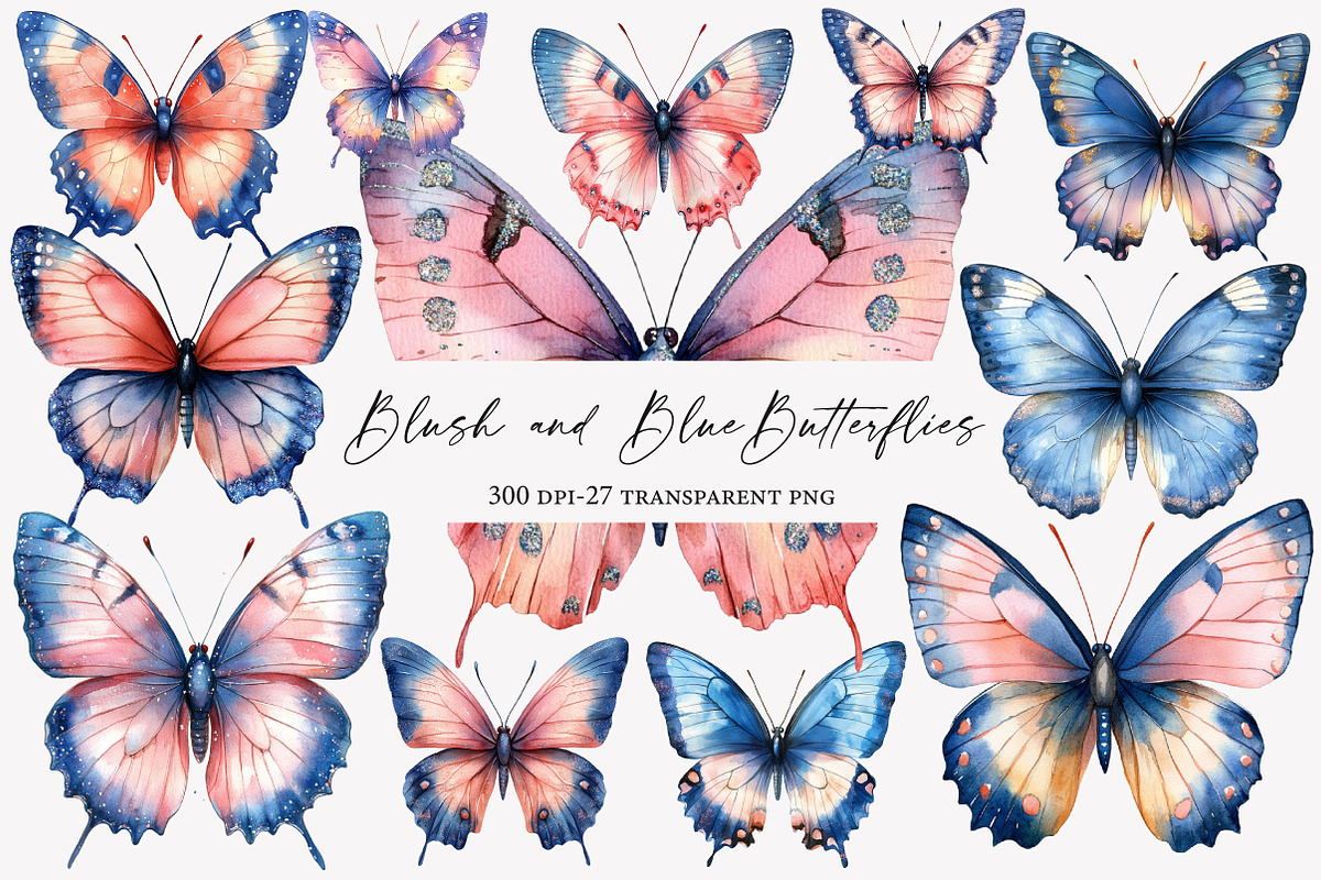 Blush and Blue  Butterflies clipart, an Illustration by Designworld (Photo 1 of 5)