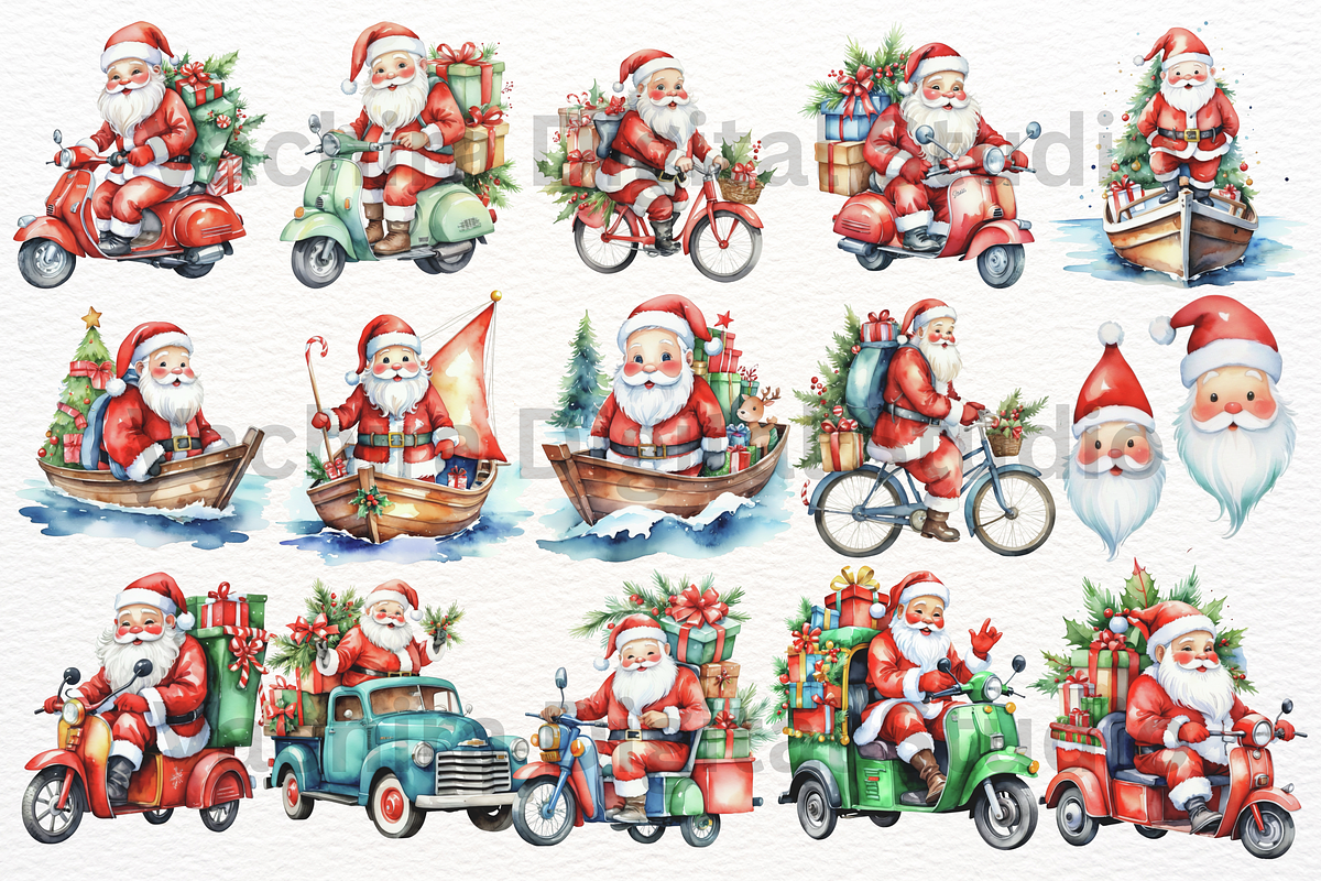 Watercolor Santa Clipart Bundle, a Seasonal Illustration by Vachira Digital Studio (Photo 5 of 8)