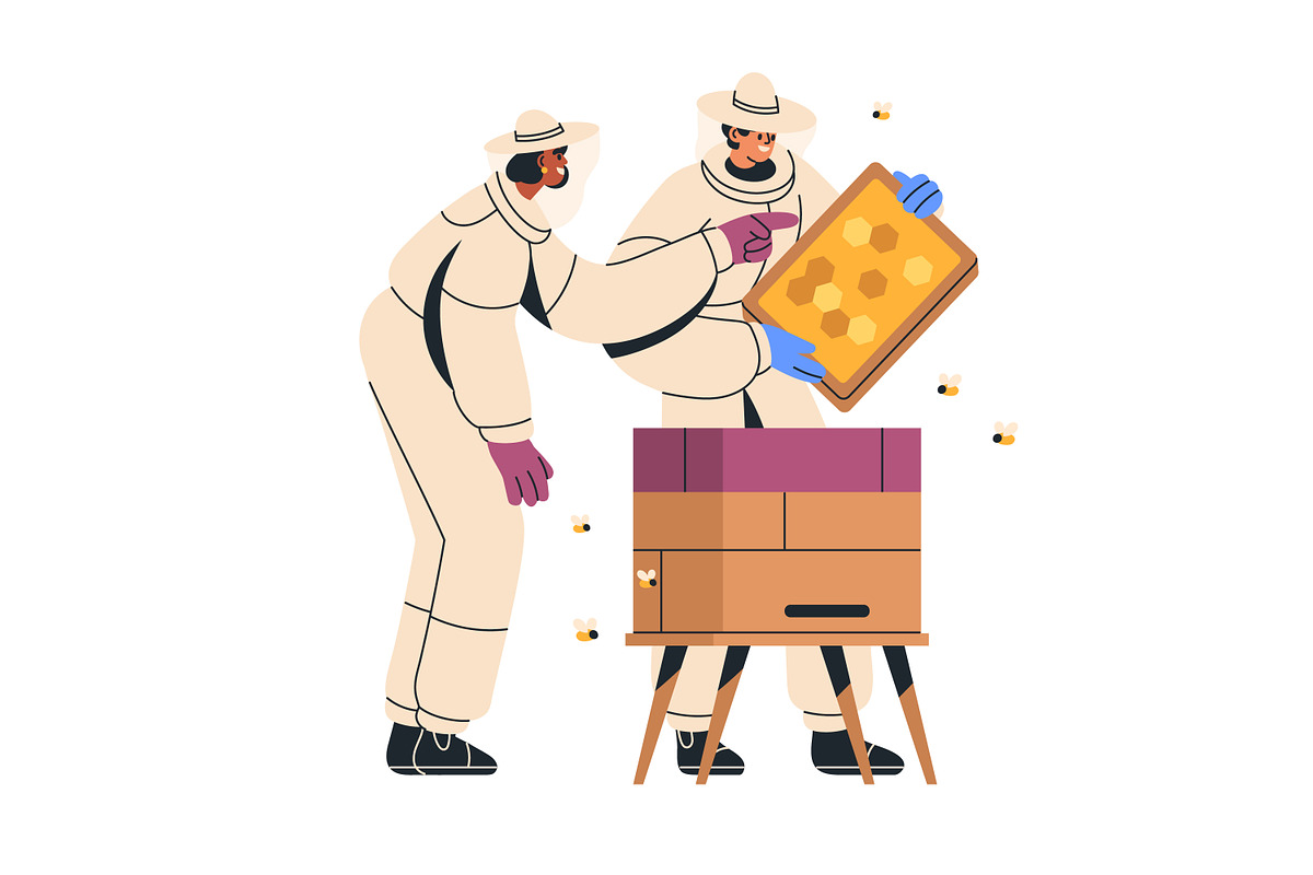 Beekeepers work with honey bees set, a Person Illustration by Good Studio (Photo 2 of 4)