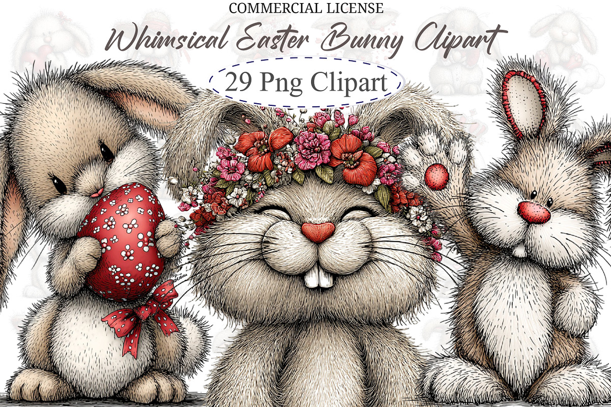 Whimsical Easter Bunny Clipart, an Illustration by designcity5 (Photo 1 of 5)