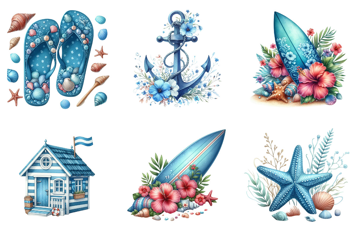 Blue Summer Beach Clipart, an Illustration by DreamArtGraphic (Photo 3 of 4)