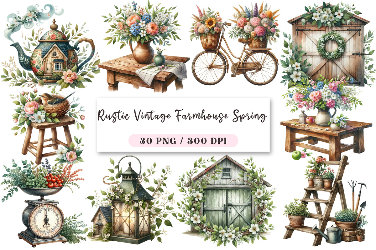 Rustic Vintage Farmhouse Spring, an Illustration by DreamArtGraphic (Photo 1 of 4)