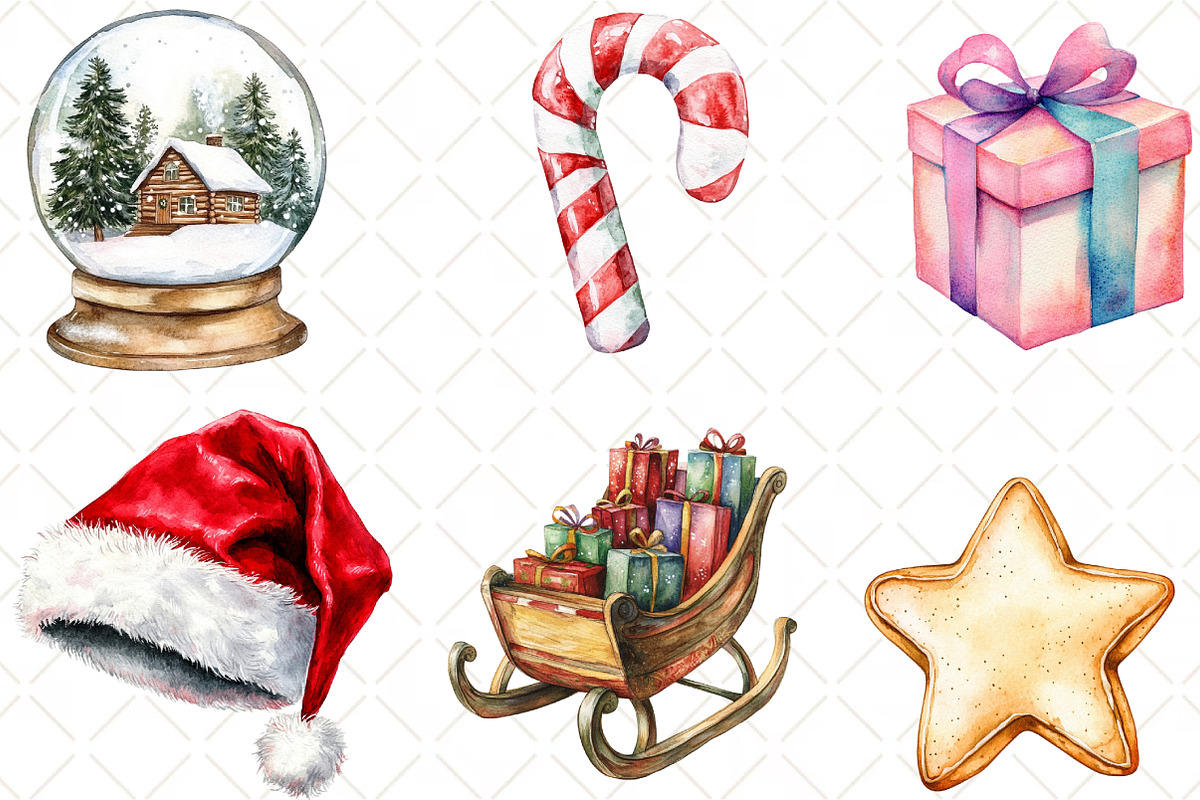 Funny Christmas Watercolor Clipart, an Illustration by Black Bird Studio (Photo 4 of 6)