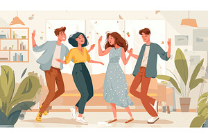 Dancing home party. Happy friends, a Person Illustration by Stock-Smart-Start