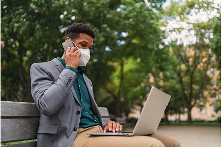 Young man with respirator using, a Person Photo by HalfPoint
