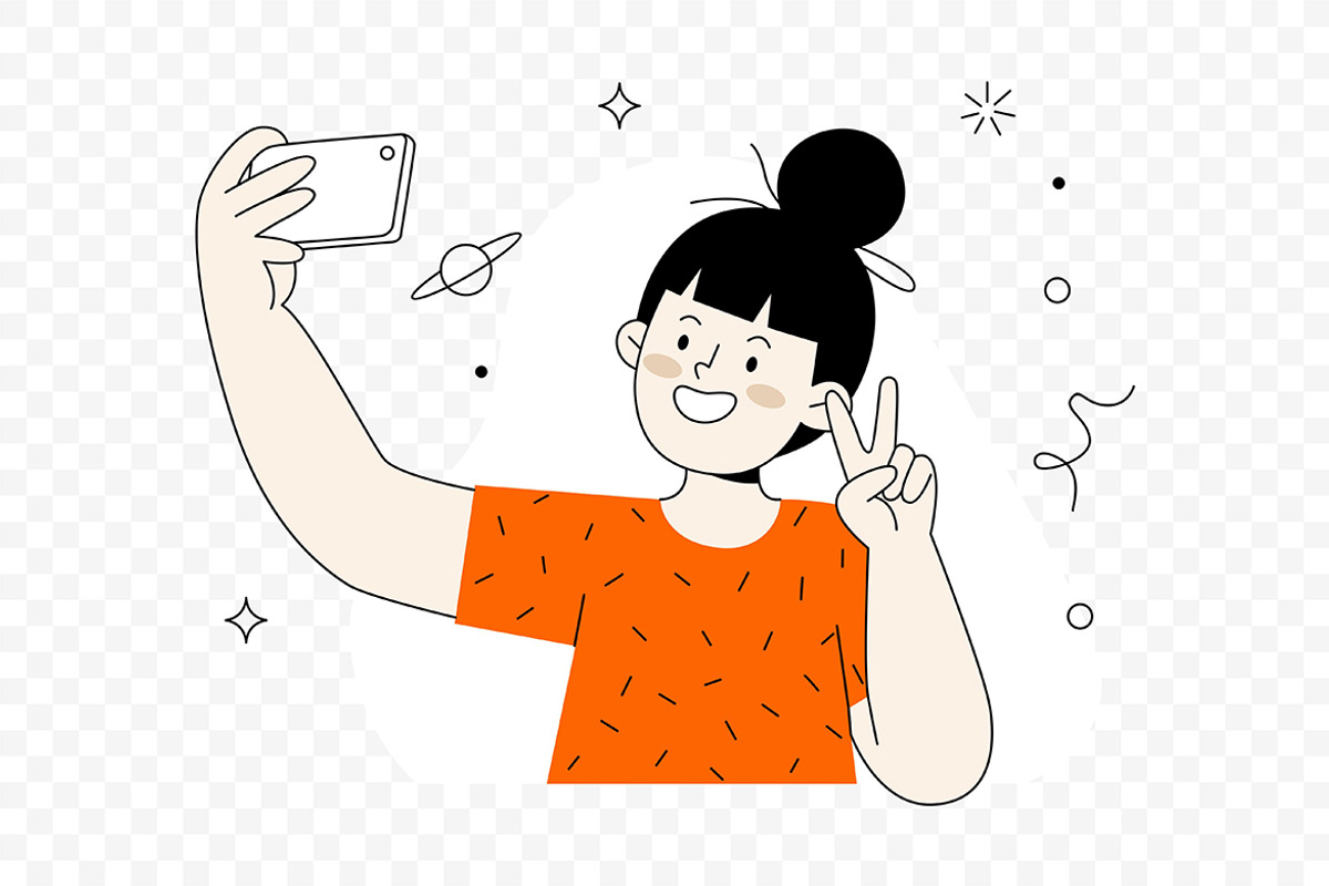 Happy Woman Selfie Peace Sign, a Person Illustration by Partikusi Design (Photo 3 of 3)
