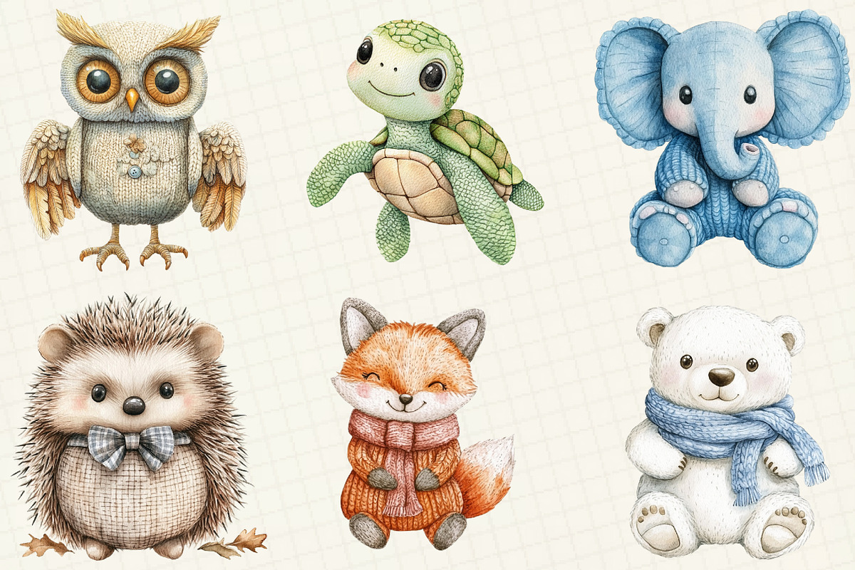 Vintage Knitted Plush Baby Animals, an Illustration by OK Design (Photo 2 of 5)