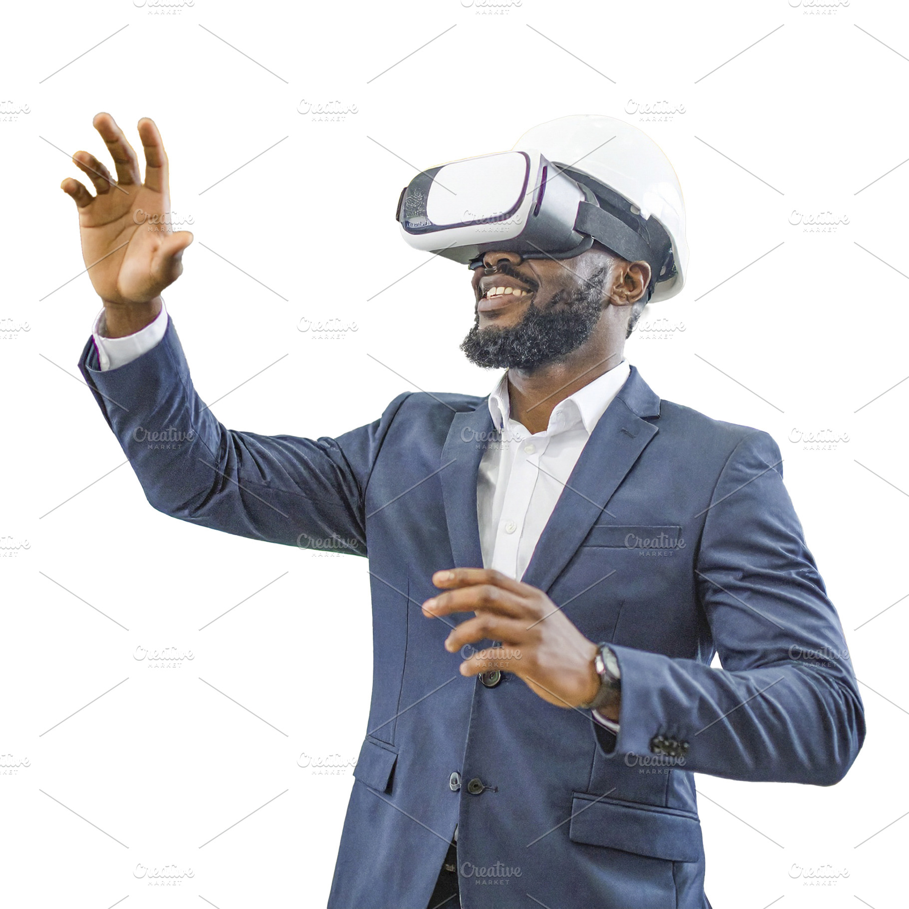 Black man with suit using AR glasses isolated photo, a Technology Photo by DanFLCreativo