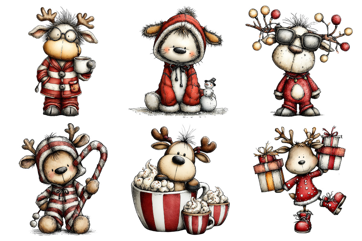 Quirky Christmas Reindeer Clipart, an Illustration by Daily.Designs (Photo 4 of 5)