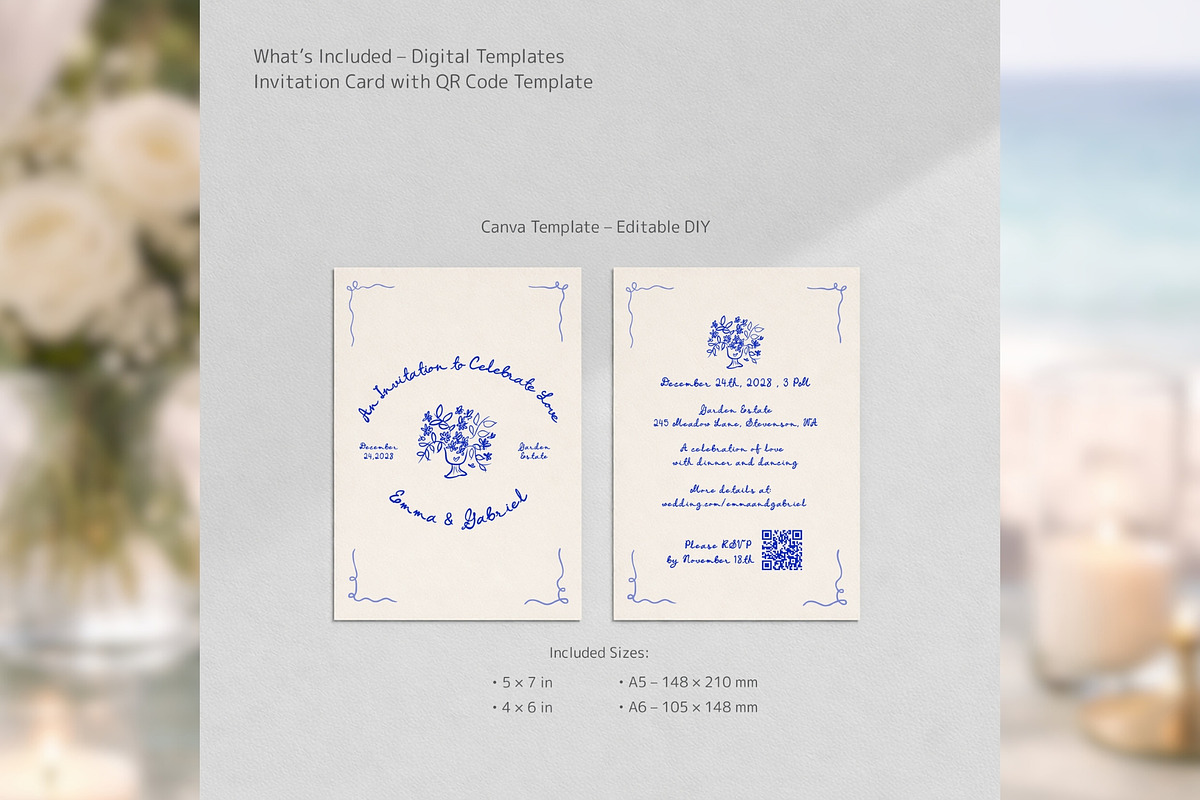 HandDrawn QR Invite Canva bd001, an Invitation Template by TyphoonStudio (Photo 3 of 10)