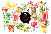 Cocktails Watercolor Vector Set, a Food Illustration by Elena Pimonova (Thumbnail 1 of 5)