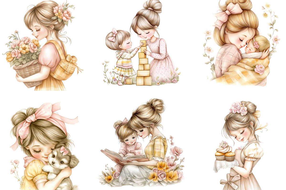 Watercolor Messy Bun Mom Clipart, an Illustration by Designking (Photo 3 of 4)