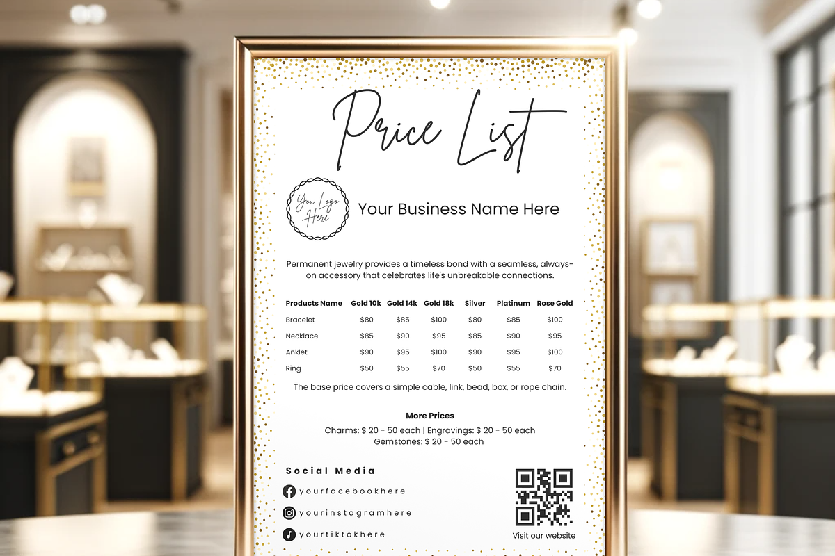 Permanent Jewelry Price List Sign, a Print Template by MondaySpark (Photo 5 of 9)