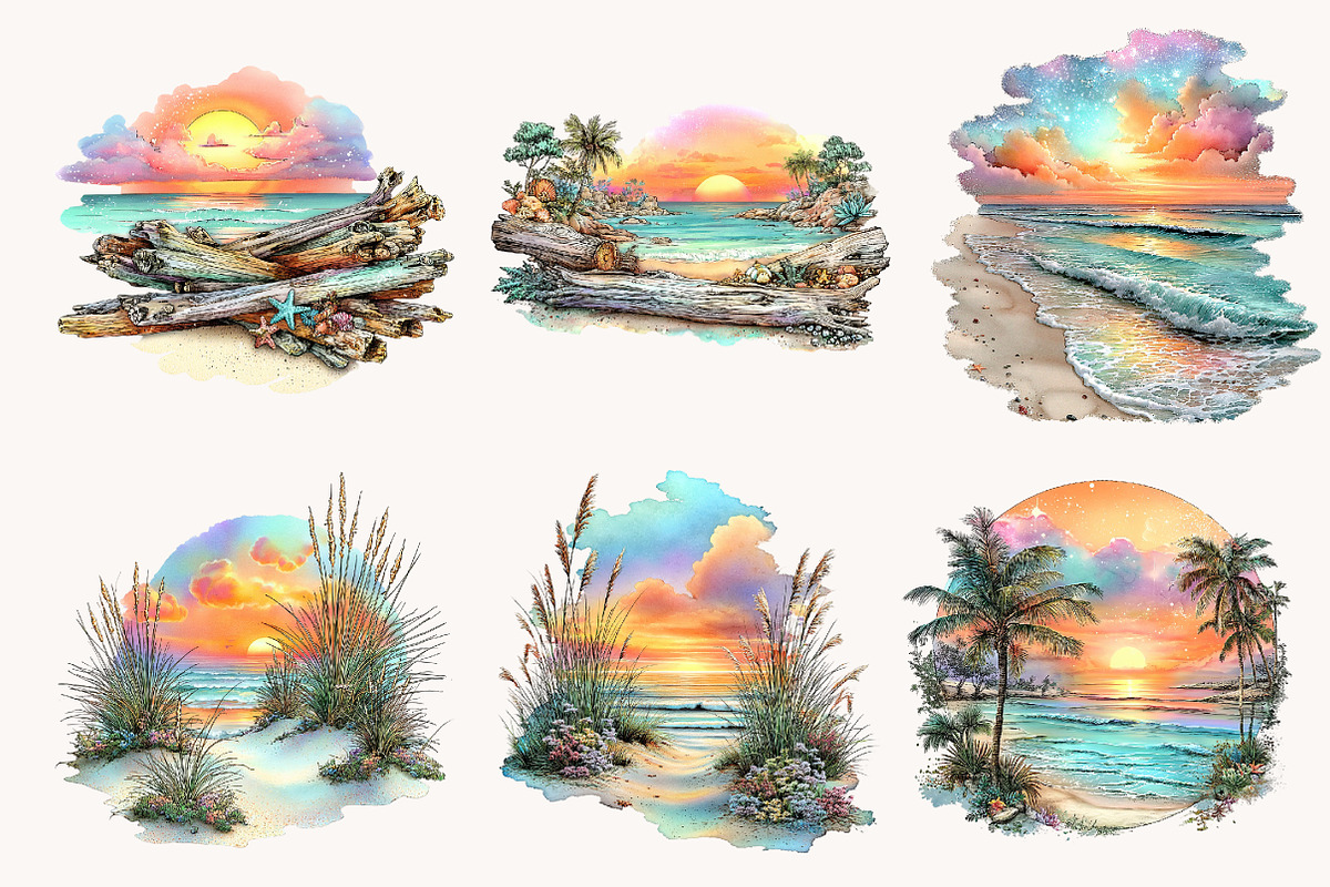 Watercolor Beach Sunset PNG Clipart, a Seasonal Illustration by Designworld (Photo 3 of 8)