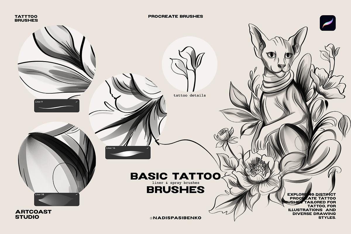 Procreate Basic Tattoo Brushes, a Brush Add-On by Spasibenko Art (Photo 6 of 7)