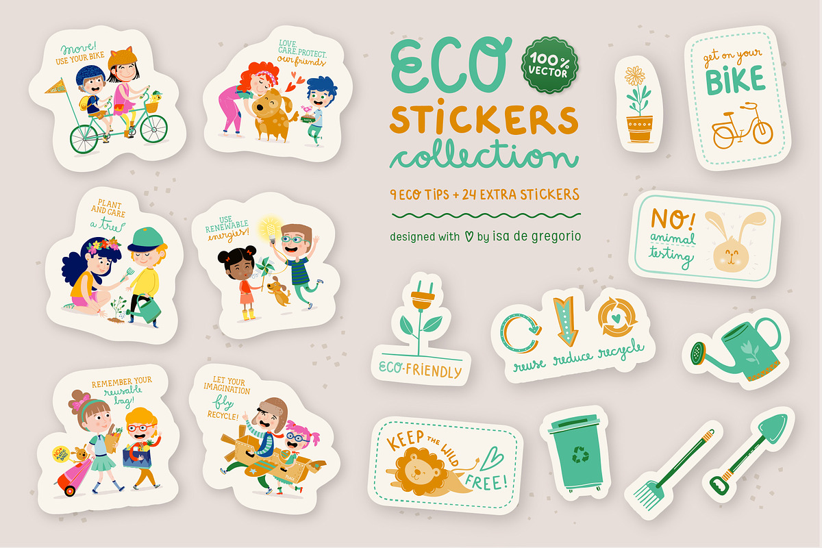 Eco Stickers to Care the Planet, an Education Illustration by Isa De Gregorio (Photo 1 of 4)