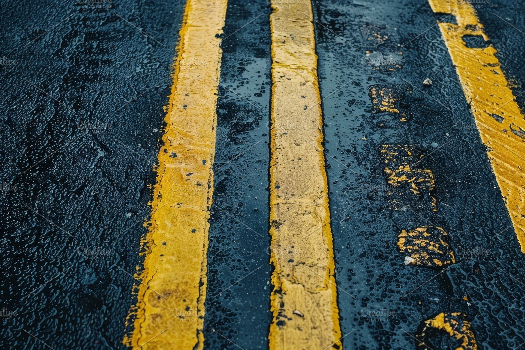 Faded yellow road lines blending int, a Photo by Iftikhar Alam