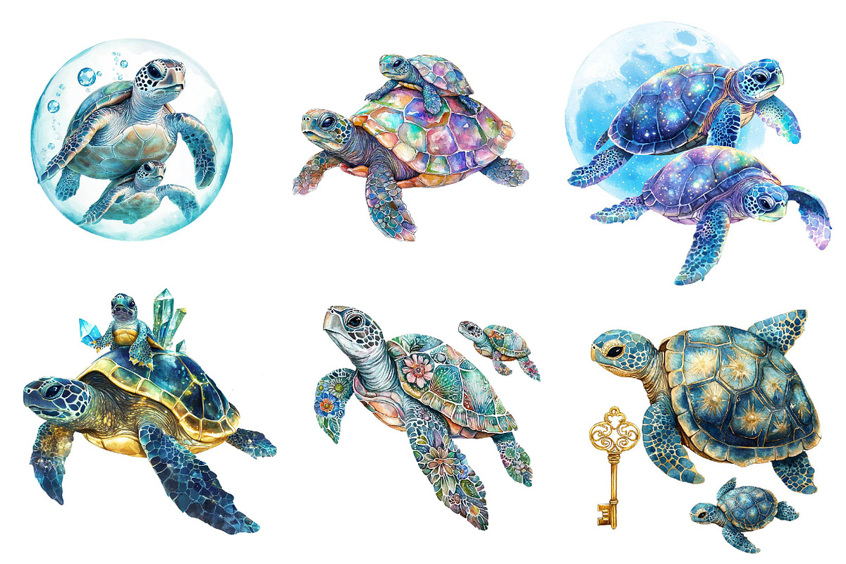 Gem Sea Turtle Mom and Baby Clipart, an Illustration by CreationArt (Photo 2 of 5)
