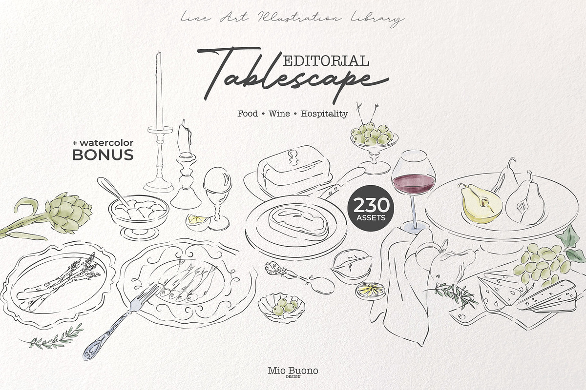 Editorial Tablescape Line Art, an Object Graphic by Mio Buono (Photo 1 of 17)