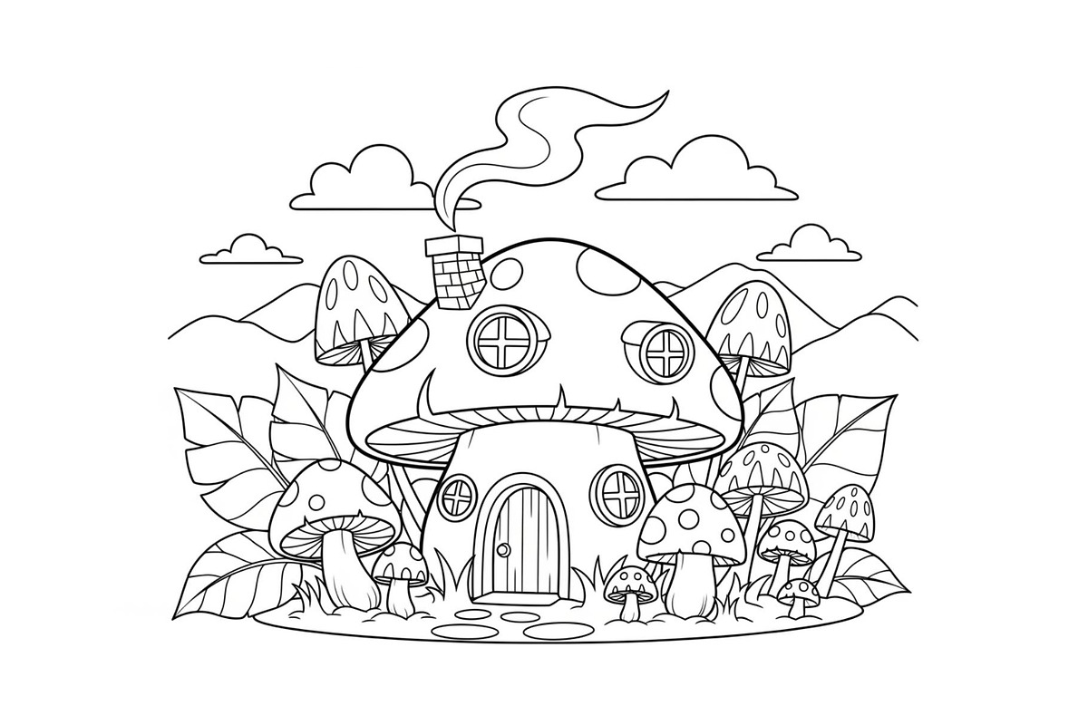 Whimsical Mushroom House Line Art bu, an Illustration by Designs_River (Photo 20 of 51)