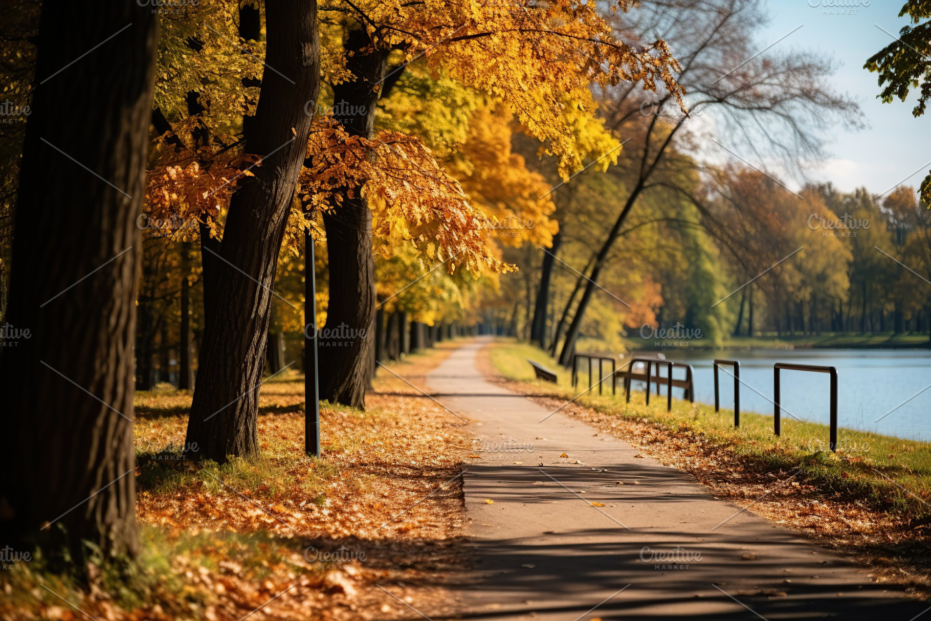 Bike path in the autumn park, a Nature Photo by AlyaAnd