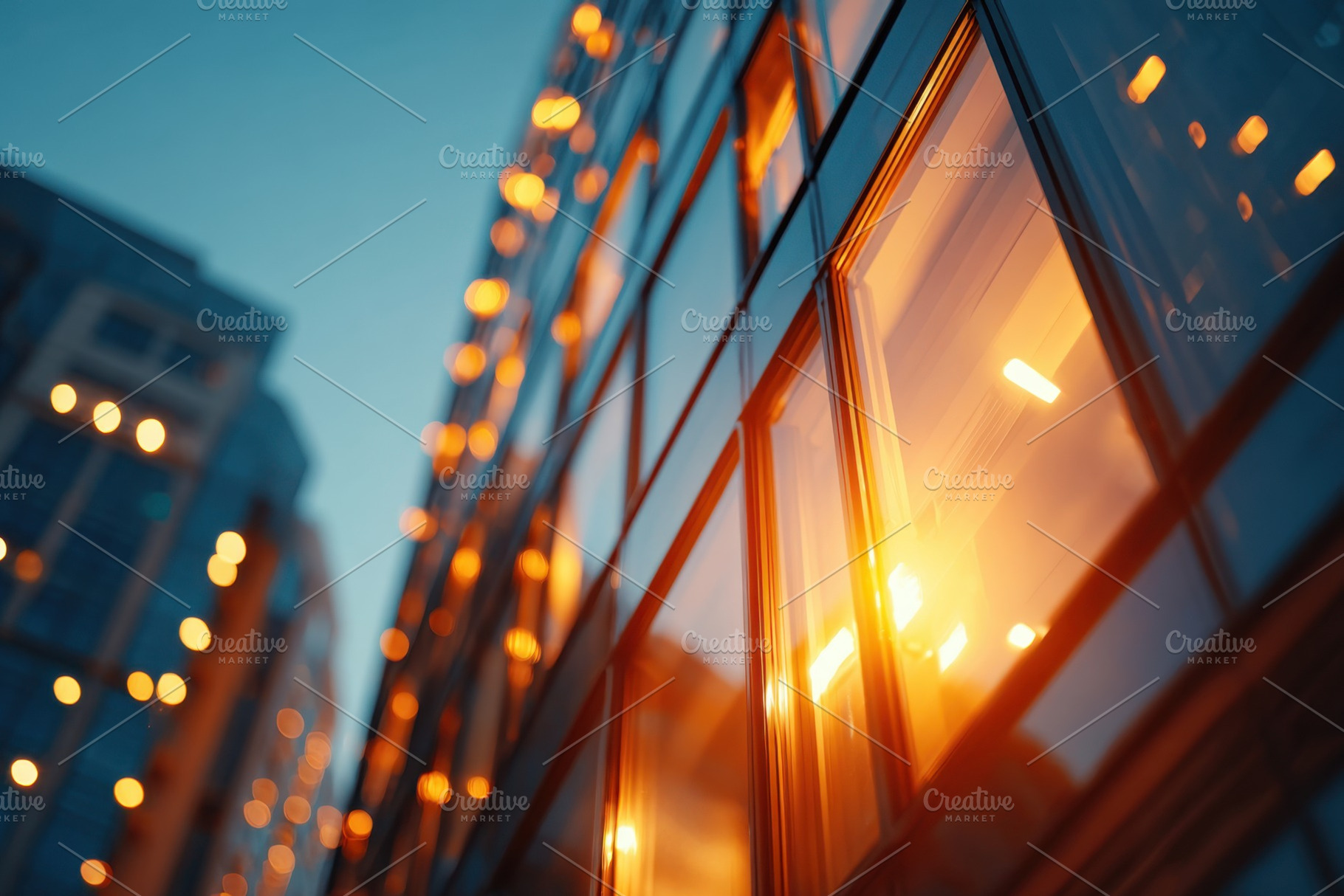 Sunset reflections on modern glass building, an Architecture Photo by AlyaAnd