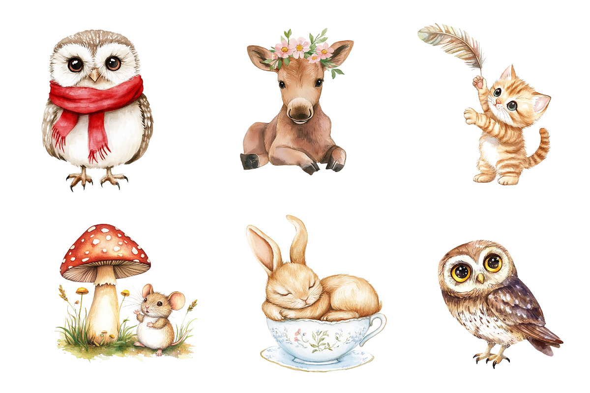Cute Little Animal Clipart, Woodland, an Illustration by CreationArt (Photo 2 of 5)