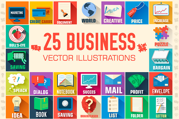 Business Icons On Flat With Title