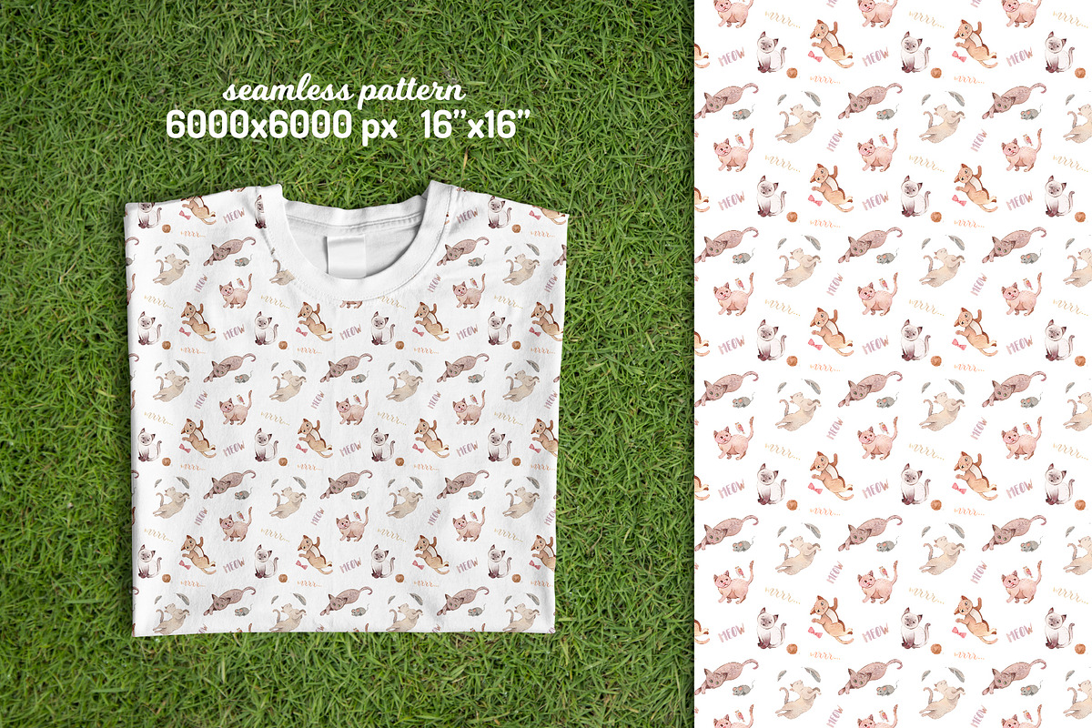 Cats Seamless patterns collection, a Pattern Graphic by Julia M. Watercolor (Photo 7 of 12)