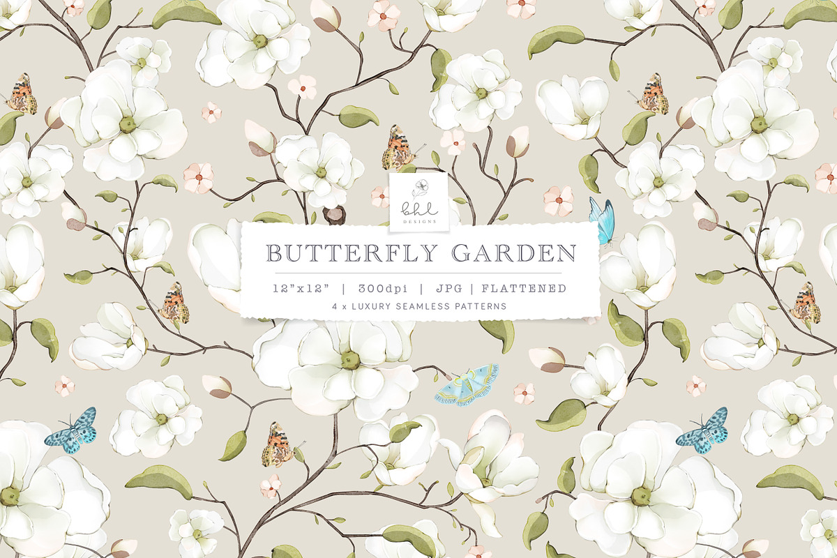 Butterfly and Magnolias Pattern, a Pattern Graphic by bhldesigns (Photo 1 of 7)