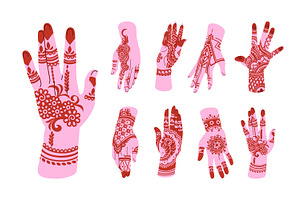 Henna tattoos, mehendi on hands set, a Person Illustration by PaperTrident