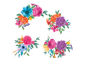 Watercolor Fiesta Flowers Set