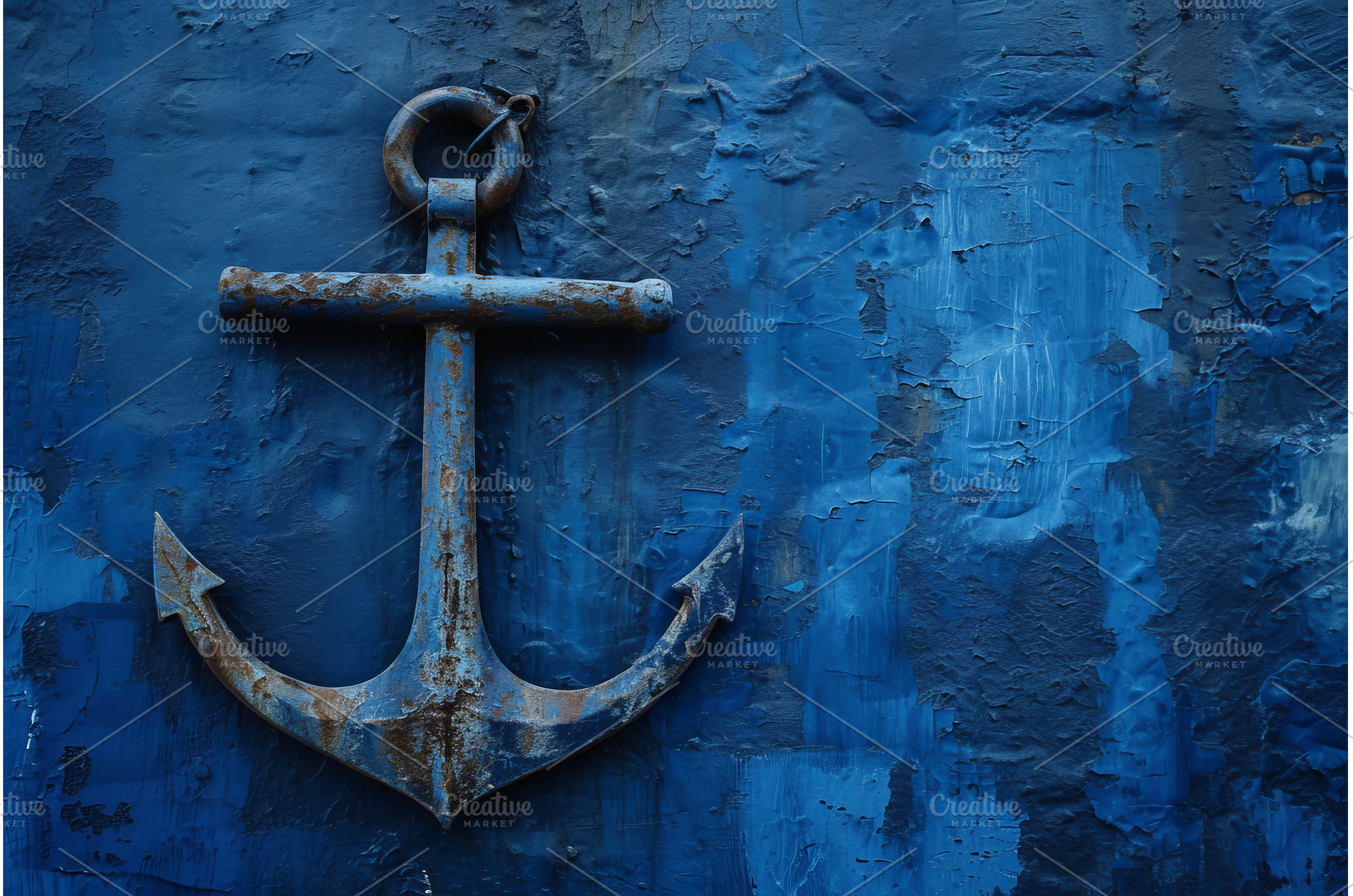 Majestic Old boat anchor on blue, a Nature Photo by Ylivdesign