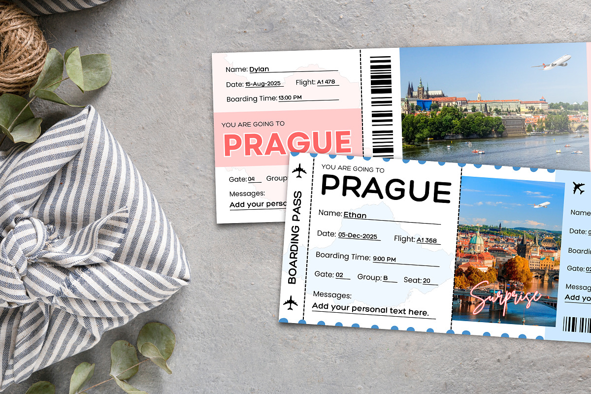 Prague Boarding Pass Canva Templates, a Card Template by Snapybiz (Photo 7 of 10)
